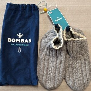 Bombas Cable Knit Gray Gripper Slipper Socks